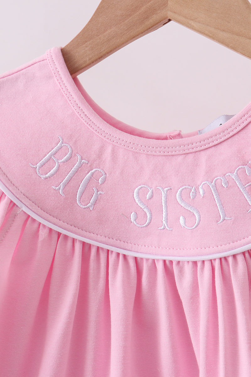 Pink big sister embroidery ruffle shorts set - Aaria Tees Aaria Tees