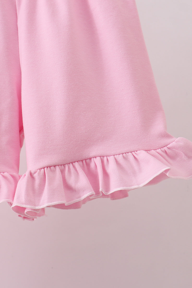 Pink big sister embroidery ruffle shorts set - Aaria Tees Aaria Tees
