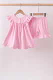 Pink big sister embroidery ruffle shorts set - Aaria Tees Aaria Tees