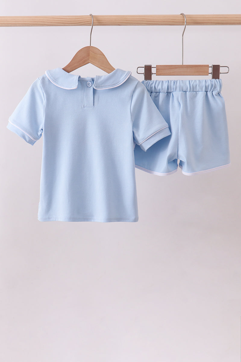 Blue brother embroidery pocket shorts set - Aaria Tees Aaria Tees