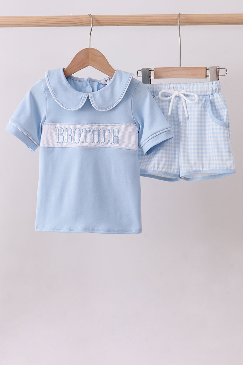 Blue brother smocked shorts set - Aaria Tees