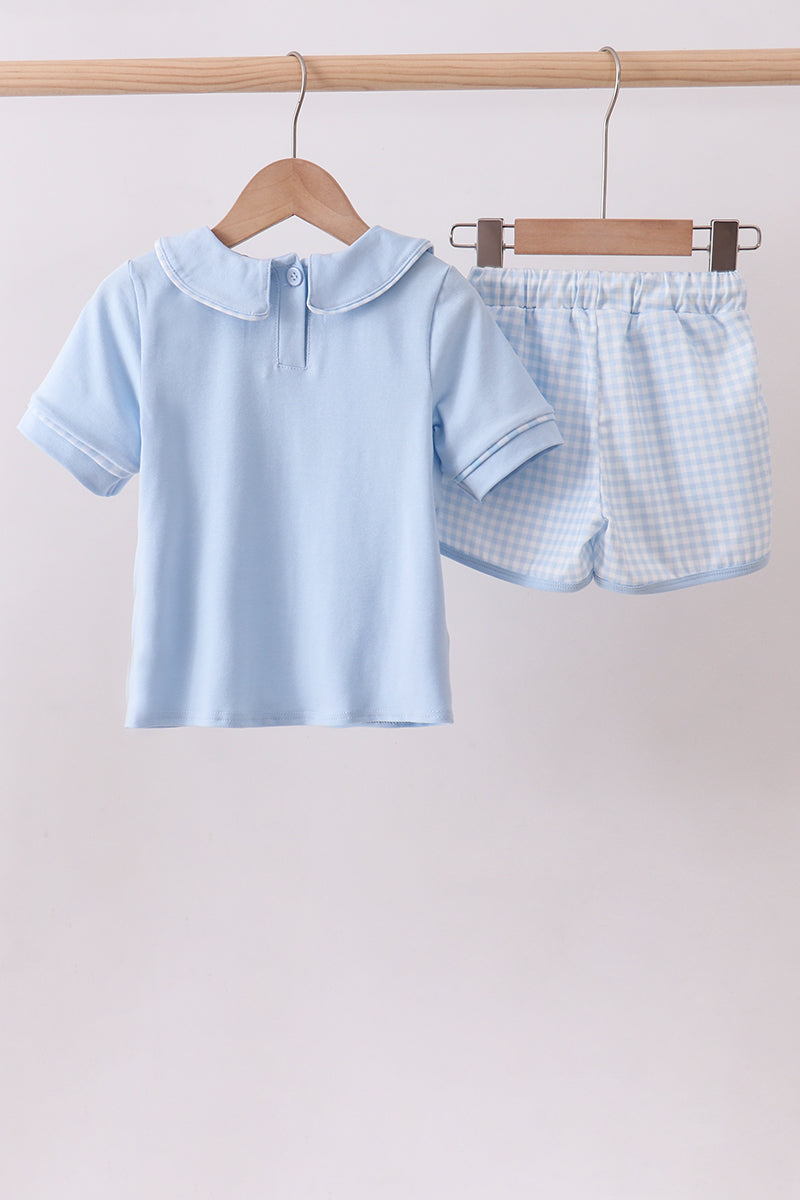 Blue brother smocked shorts set - Aaria Tees Aaria Tees