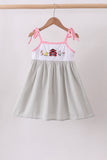 Pink seersucker farm animals embroidery ruffle dress - Aaria Tees Aaria Tees