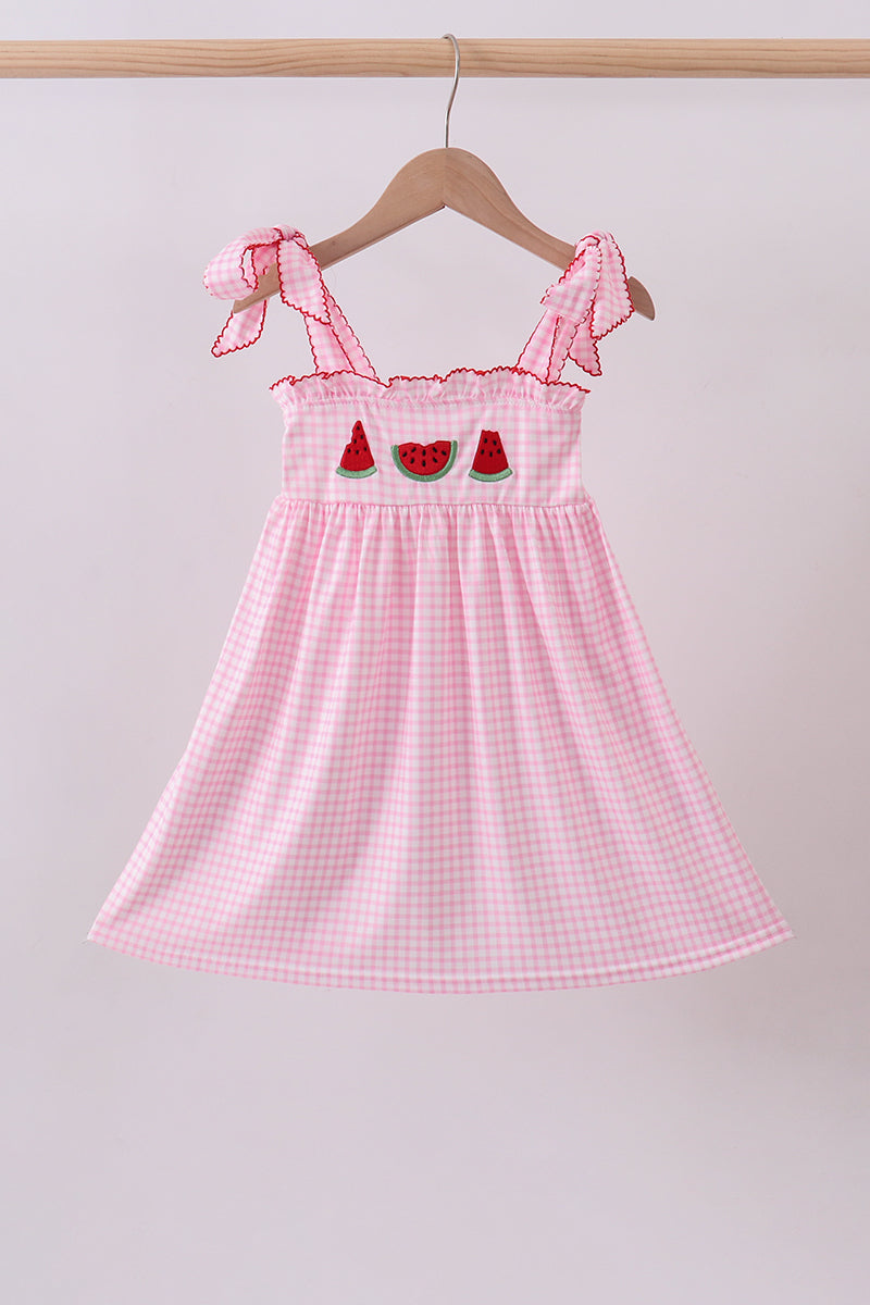 Pink watermelon embroidery ruffle dress - Aaria Tees Aaria Tees