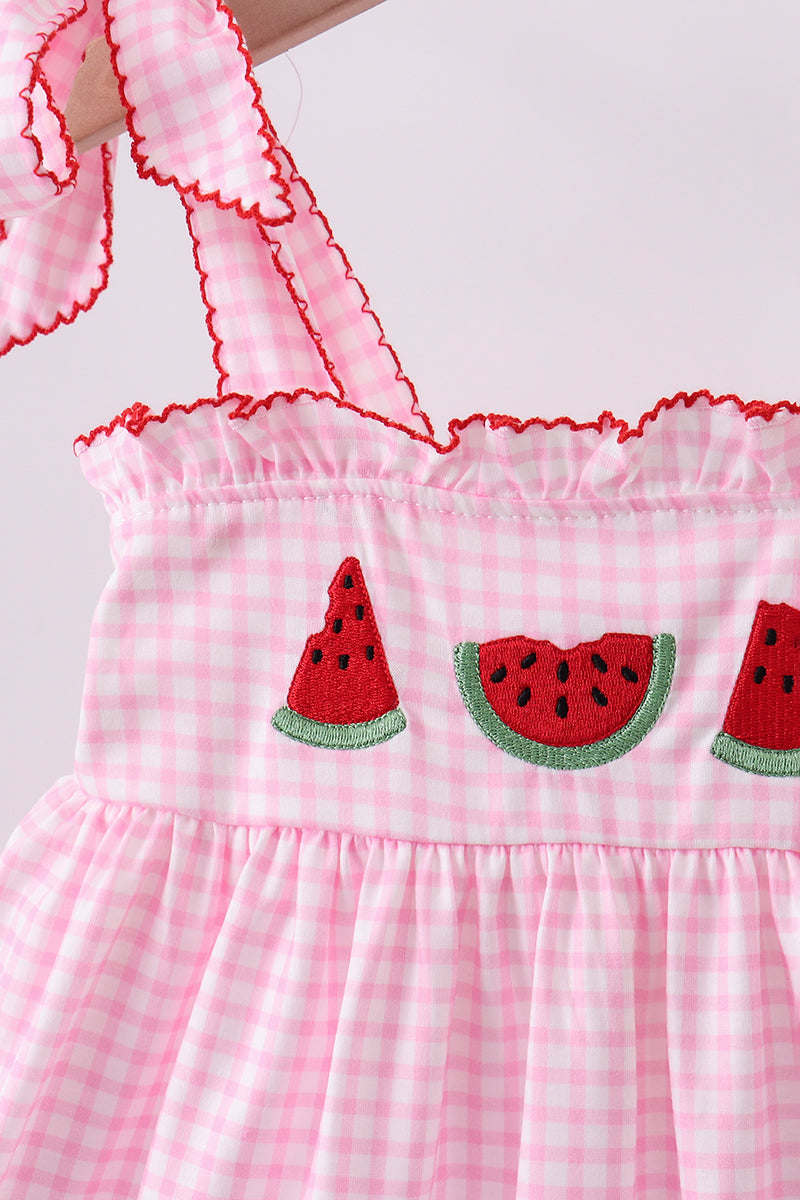 Pink watermelon embroidery ruffle dress - Aaria Tees Aaria Tees