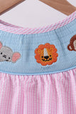 Pink seersucker animal smocked ruffle shorts set - Aaria Tees Aaria Tees