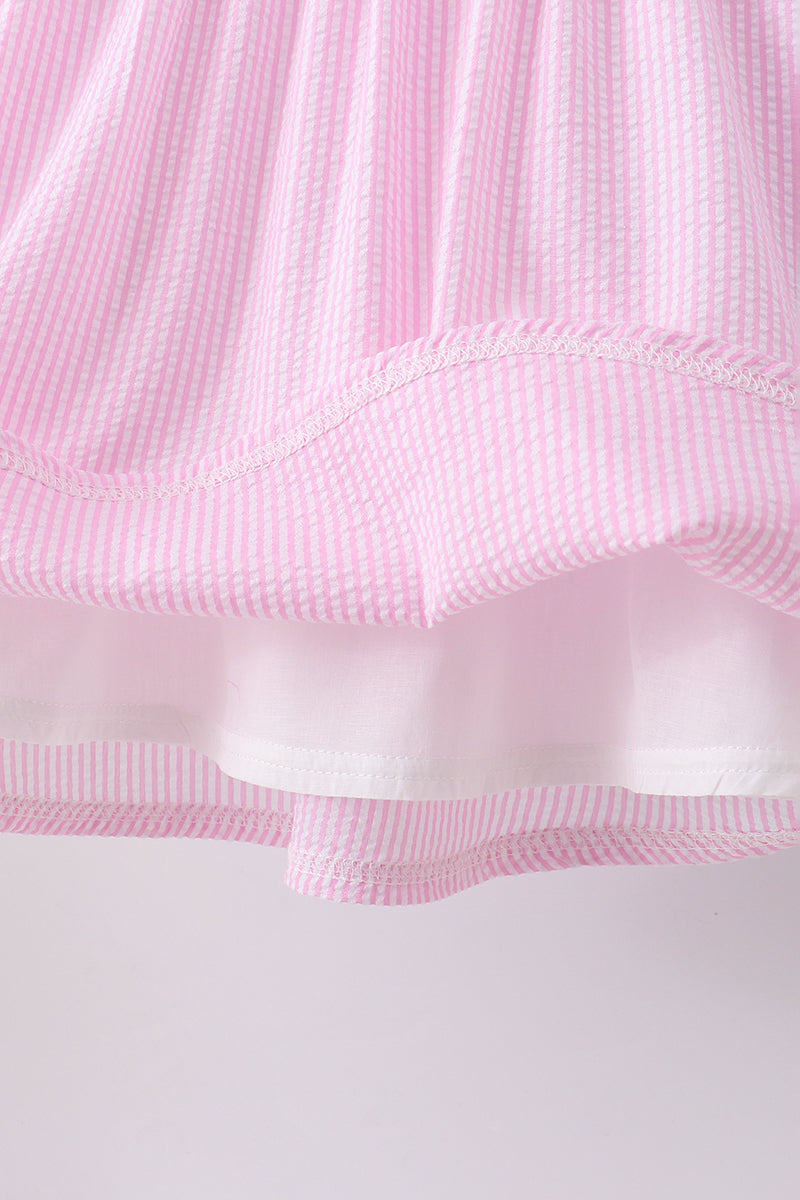 Pink seersucker animal smocked ruffle shorts set - Aaria Tees Aaria Tees