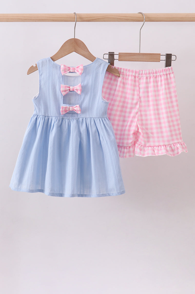 Blue sailboat embroidery jacquard shorts set - Aaria Tees Aaria Tees