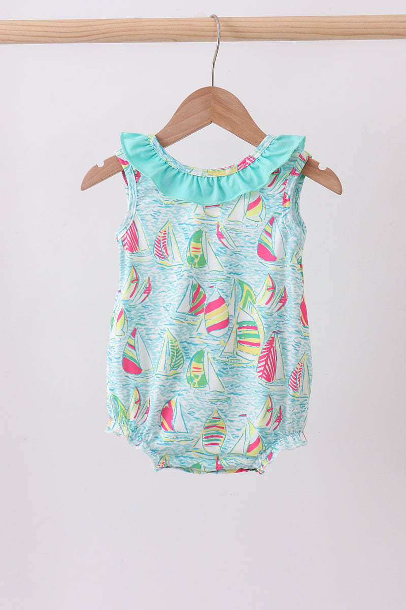Blue sailboat print ruffle bubble - Aaria Tees Aaria Tees