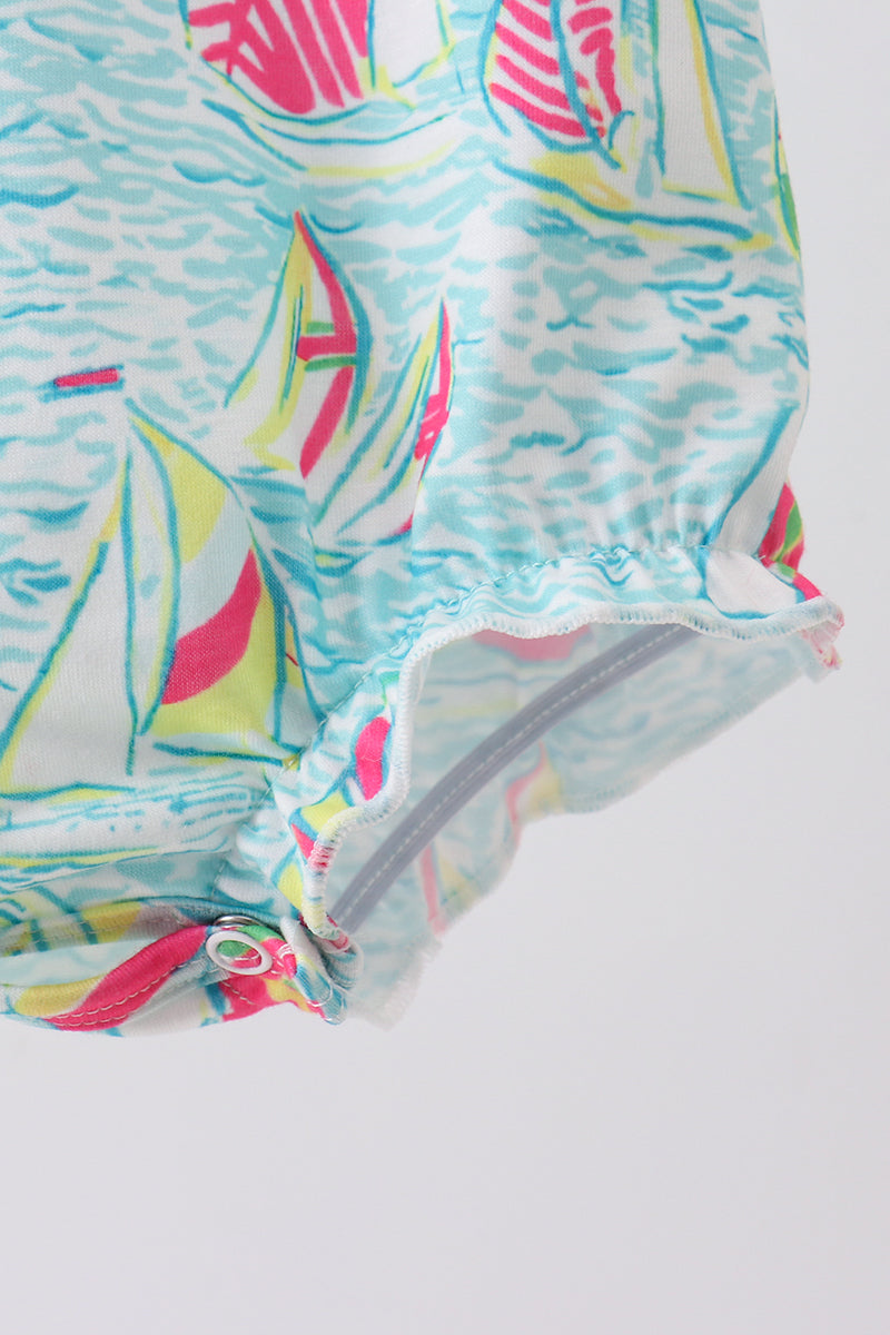 Blue sailboat print ruffle bubble - Aaria Tees Aaria Tees