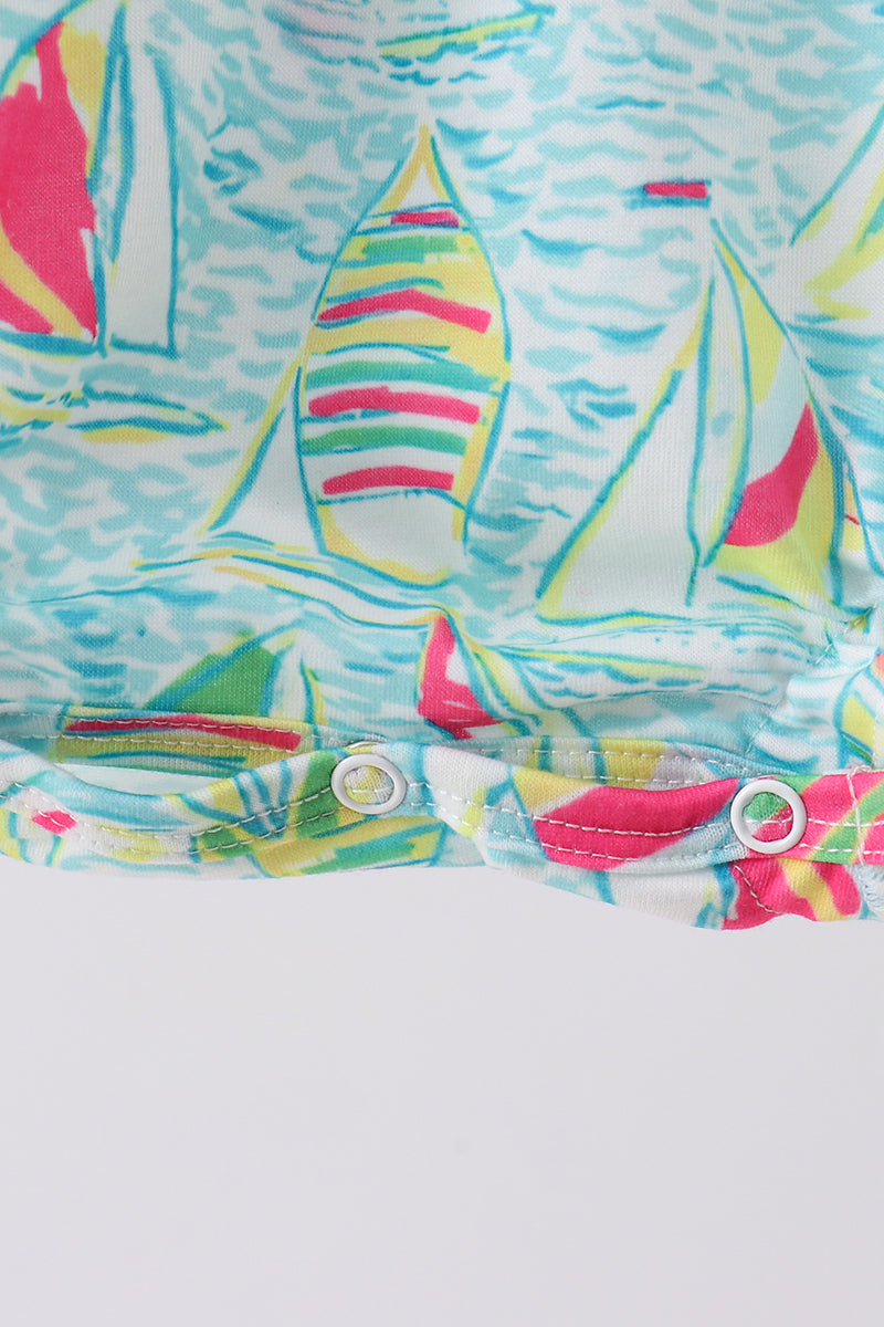 Blue sailboat print ruffle bubble - Aaria Tees Aaria Tees