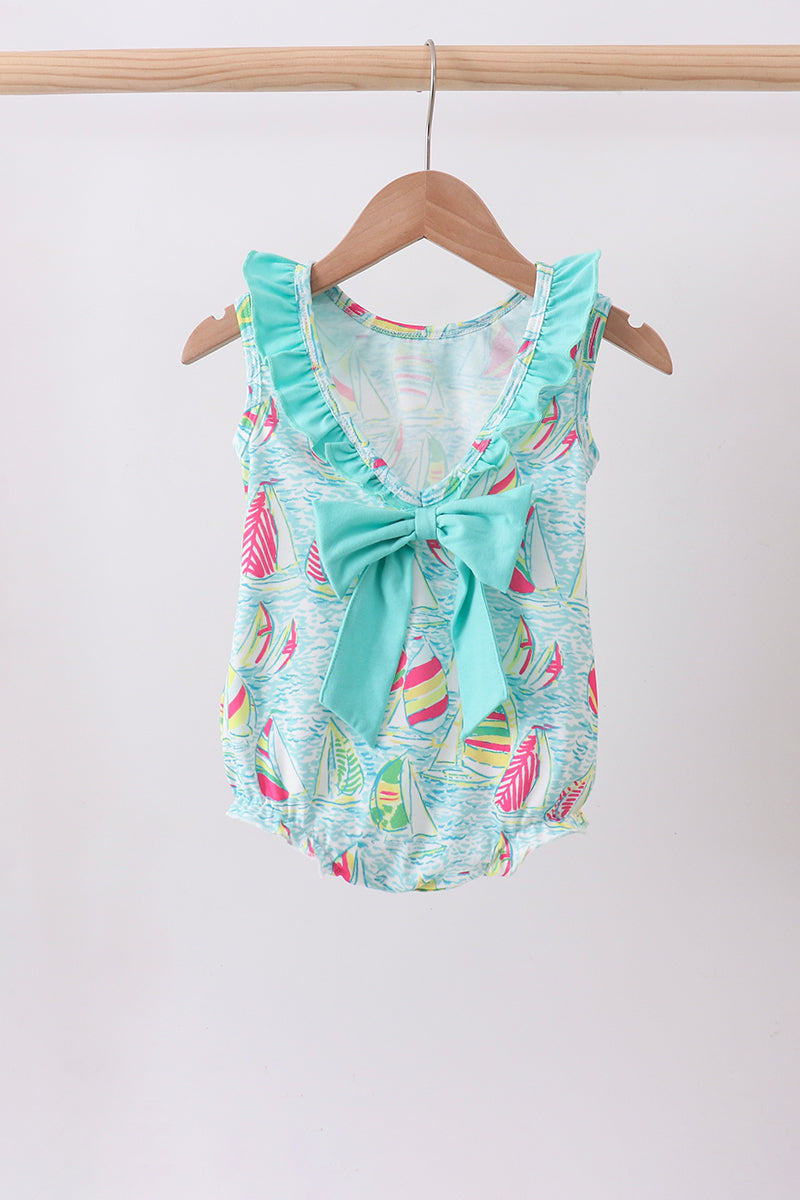 Blue sailboat print ruffle bubble - Aaria Tees Aaria Tees