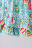 Blue sailboat print ruffle bloomer set - Aaria Tees Aaria Tees