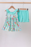 Blue sailboat print ruffle shorts set - Aaria Tees Aaria Tees