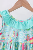 Blue sailboat print ruffle shorts set - Aaria Tees Aaria Tees