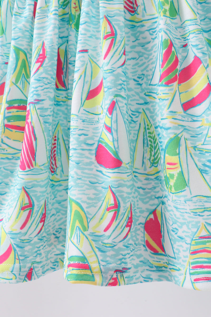 Blue sailboat print ruffle shorts set - Aaria Tees Aaria Tees