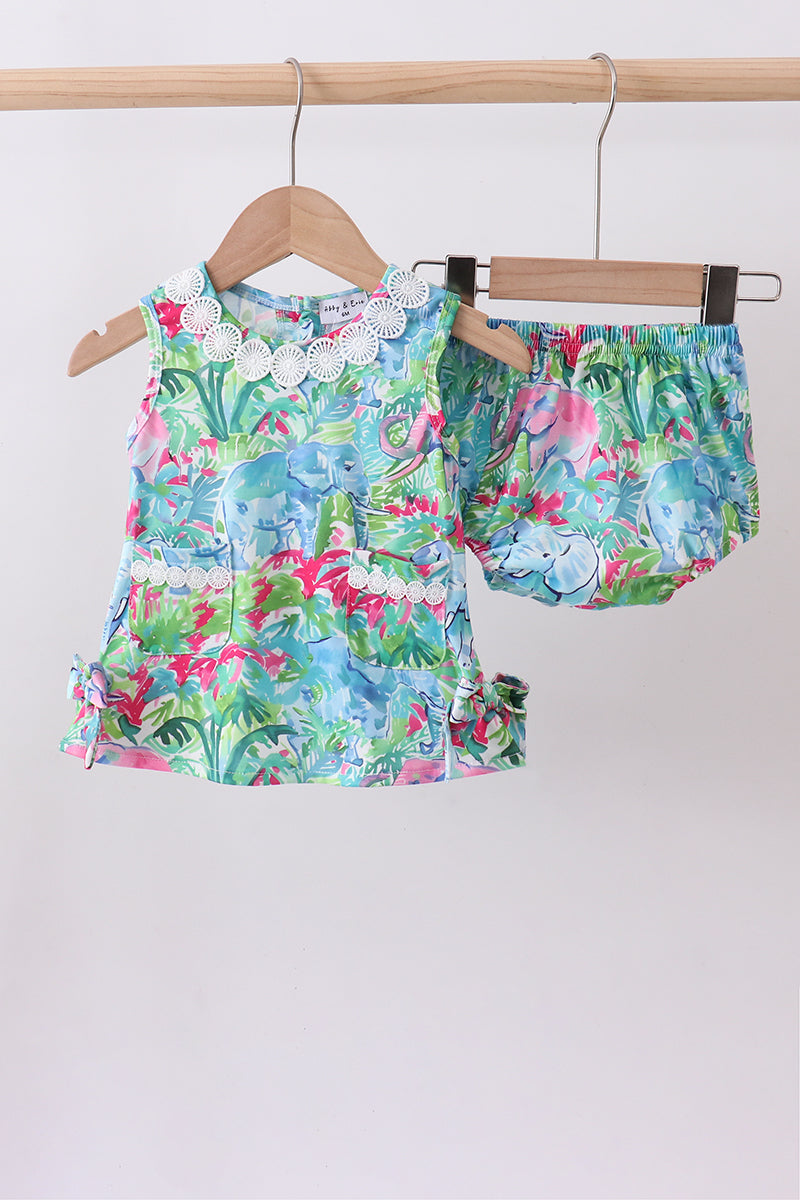 Green tropical garden bow bloomer set - Aaria Tees