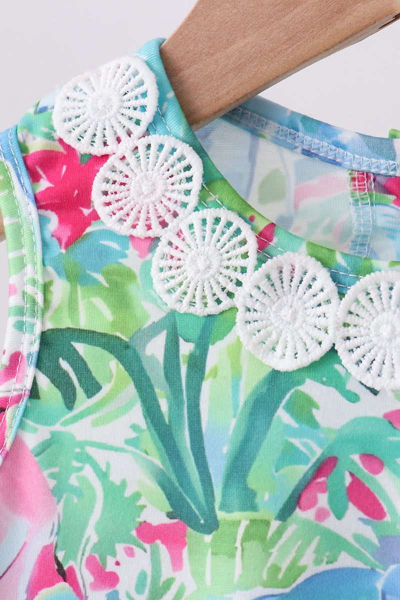 Green tropical garden bow bloomer set - Aaria Tees Aaria Tees