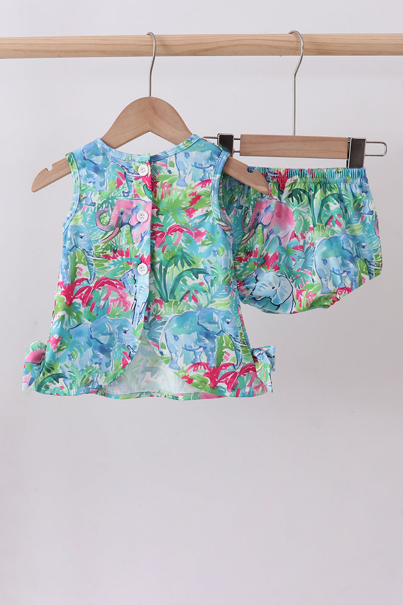 Green tropical garden bow bloomer set - Aaria Tees Aaria Tees