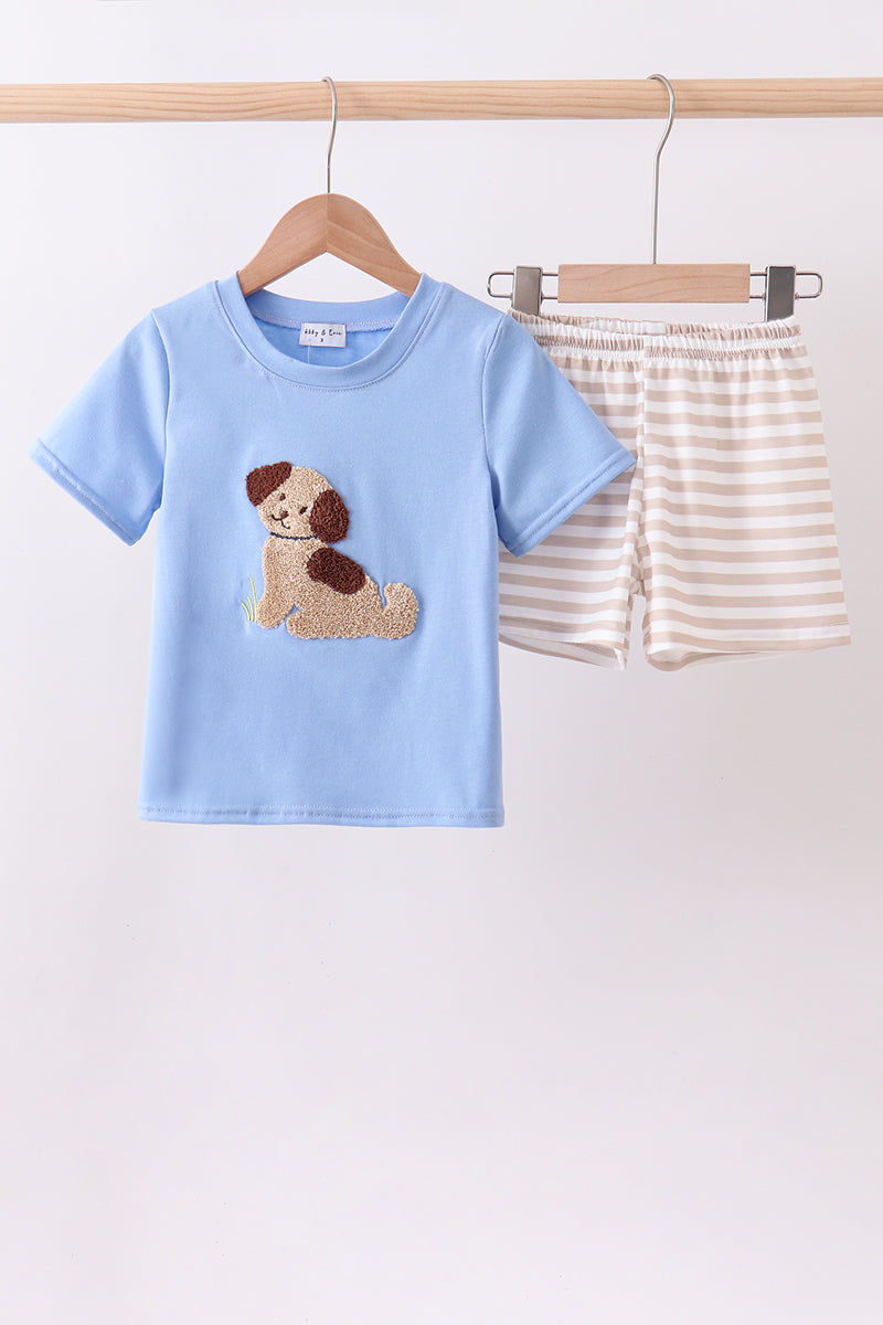 Blue puppy french knot stripe shorts set - Aaria Tees Aaria Tees