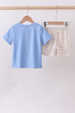 Blue puppy french knot stripe shorts set - Aaria Tees Aaria Tees