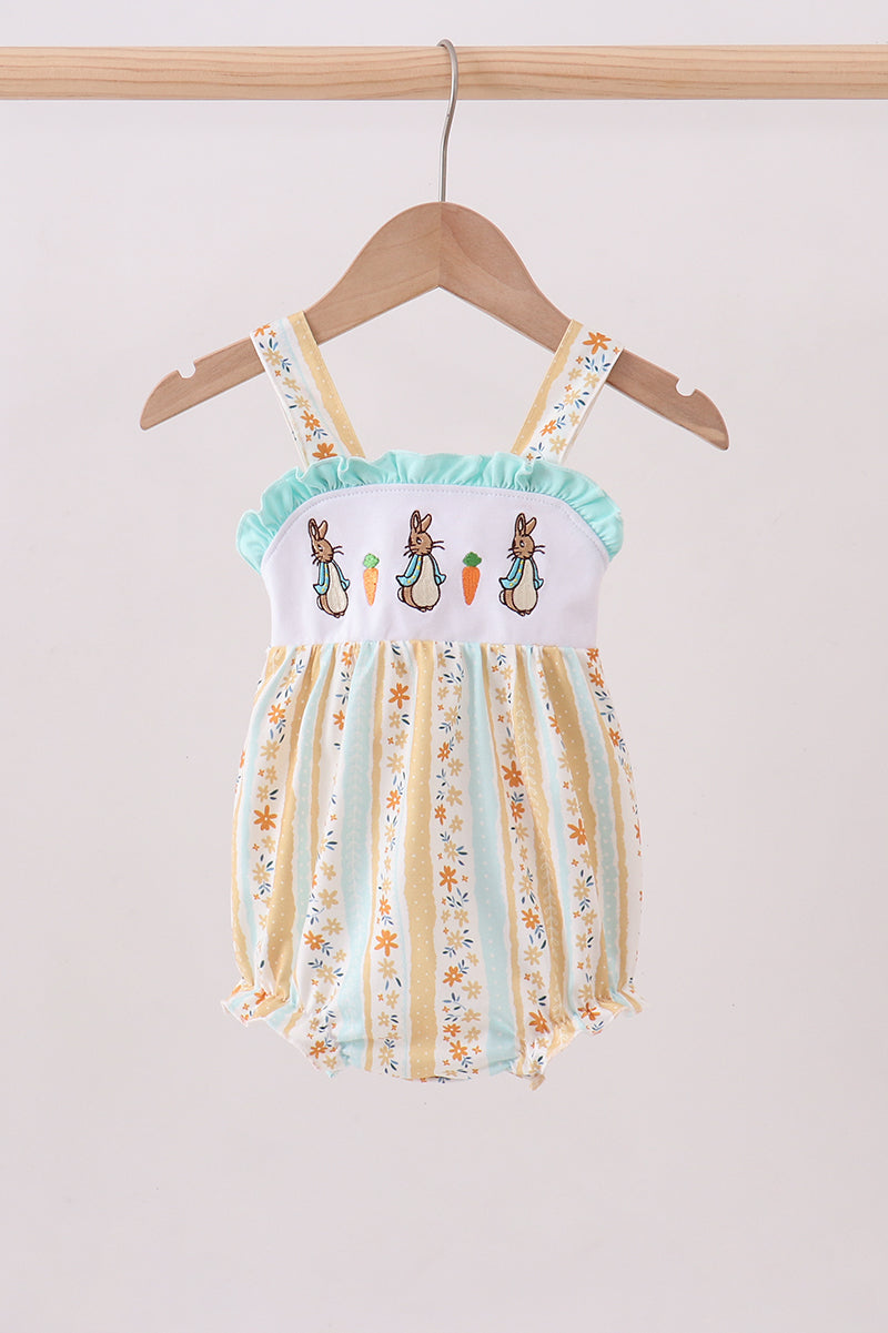 Floral bunny embroidery ruffle bubble - Aaria Tees