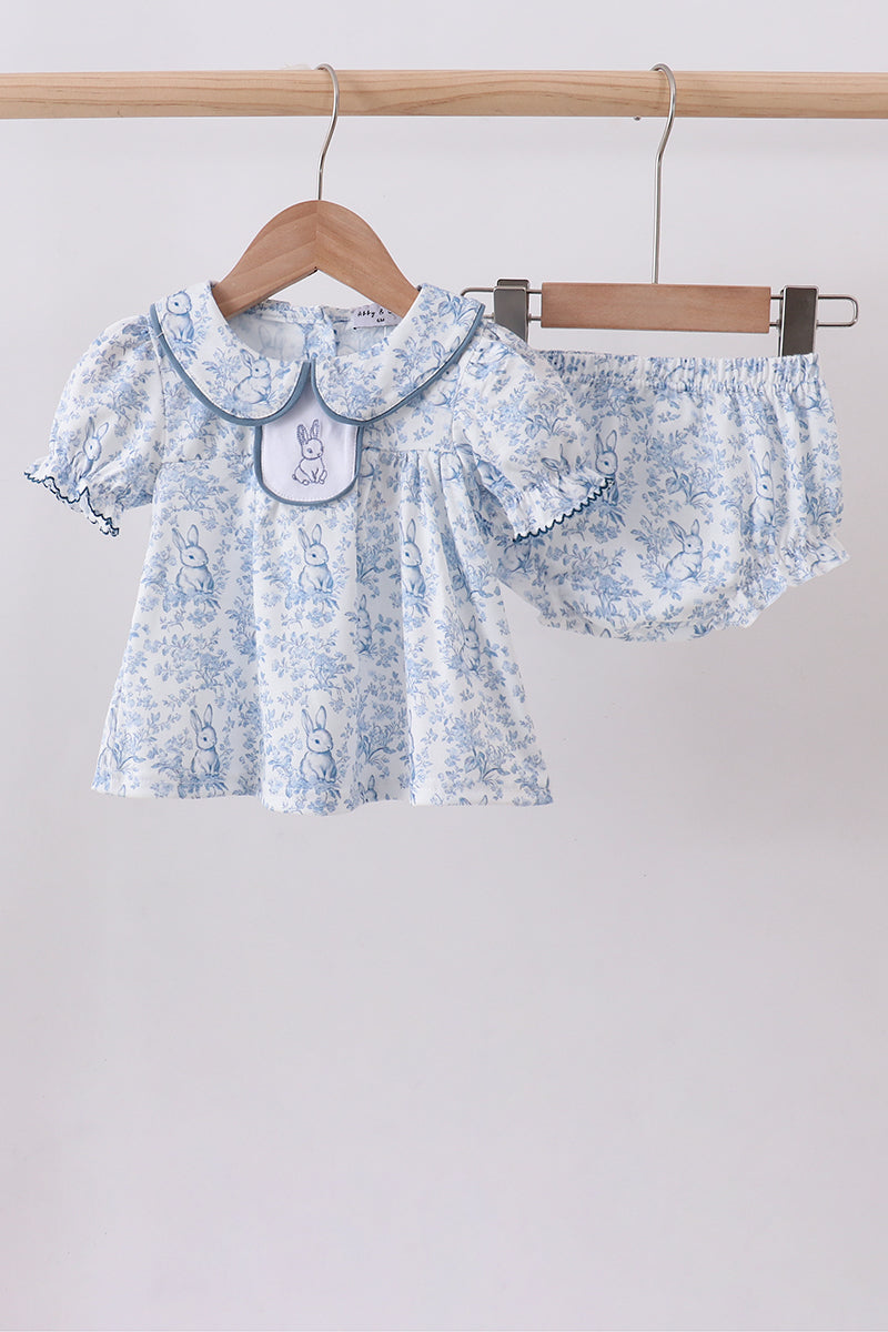 Navy bunny embroidery floral peter pan collar bloomer set - Aaria Tees