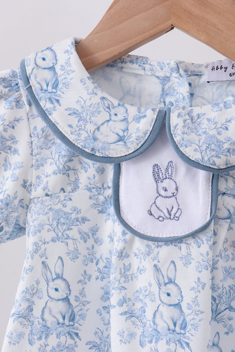 Navy bunny embroidery floral peter pan collar bloomer set - Aaria Tees Aaria Tees