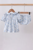 Navy bunny embroidery floral peter pan collar bloomer set - Aaria Tees Aaria Tees