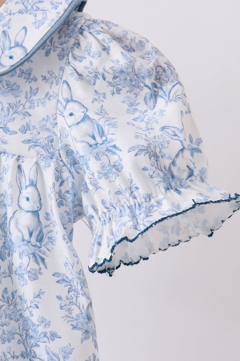 Navy bunny embroidery floral peter pan collar bubble - Aaria Tees Aaria Tees