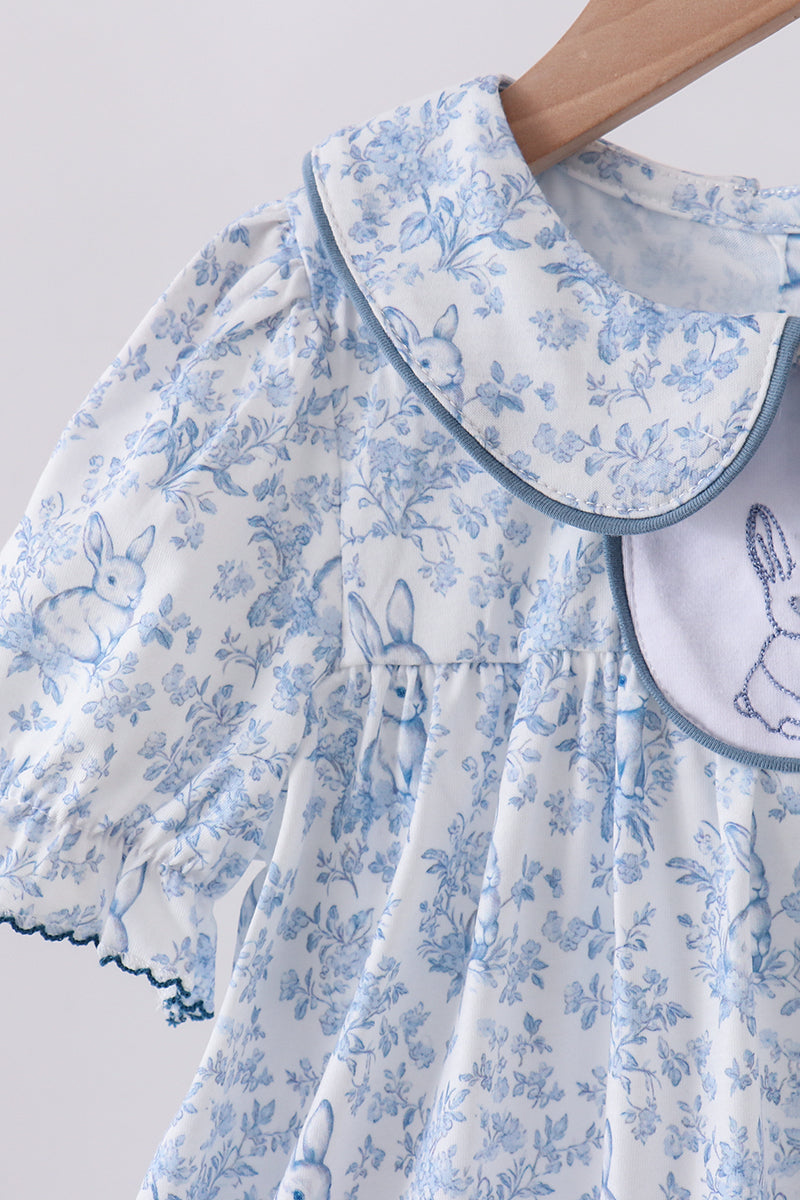 Navy bunny embroidery floral peter pan collar shorts set - Aaria Tees Aaria Tees