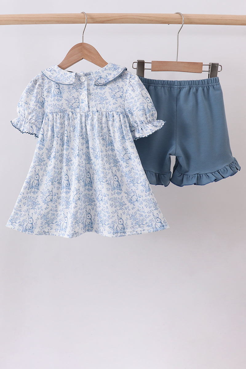 Navy bunny embroidery floral peter pan collar shorts set - Aaria Tees Aaria Tees