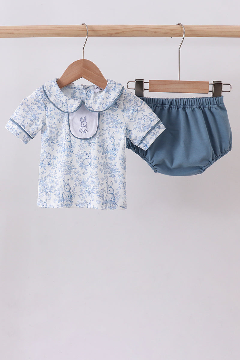 Navy bunny embroidery peter pan collar bloomer set - Aaria Tees Aaria Tees