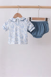 Navy bunny embroidery peter pan collar bloomer set - Aaria Tees Aaria Tees