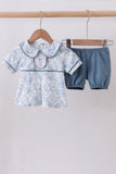 Navy bunny embroidery peter pan collar bloomer set - Aaria Tees Aaria Tees
