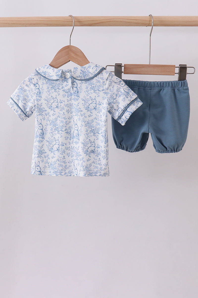 Navy bunny embroidery peter pan collar bloomer set - Aaria Tees Aaria Tees