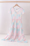 Pink patchwork floral tiered dress - Aaria Tees Aaria Tees