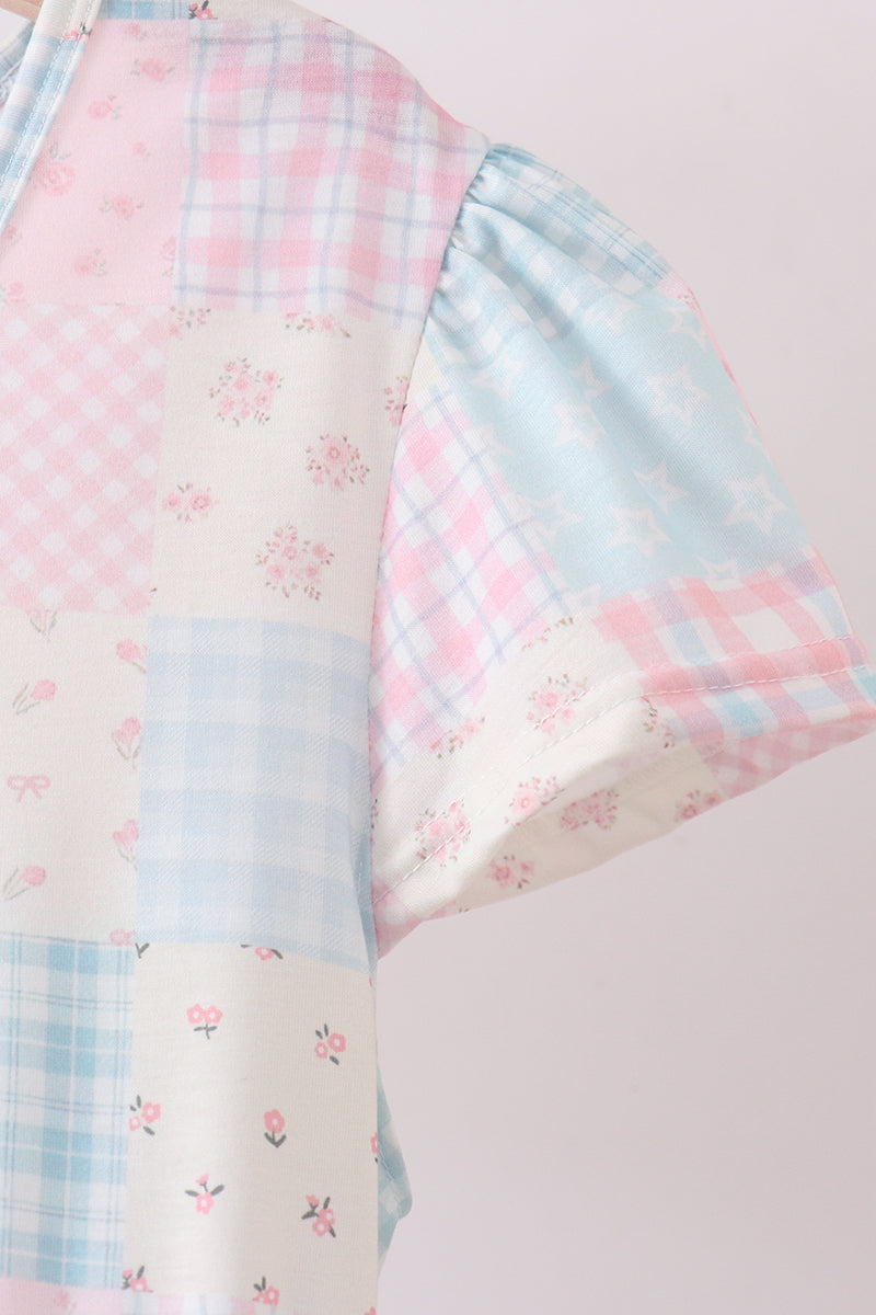 Pink patchwork floral tiered dress - Aaria Tees Aaria Tees