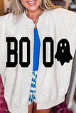 Light Grey Halloween Boo Ghost Print Open Front Sweatshirt Aaria Tees