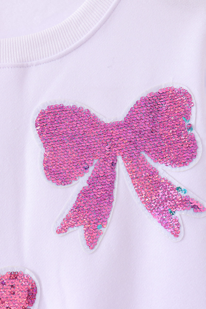 White bow sequin mom&me sweatshirt - Aaria Tees Aaria Tees