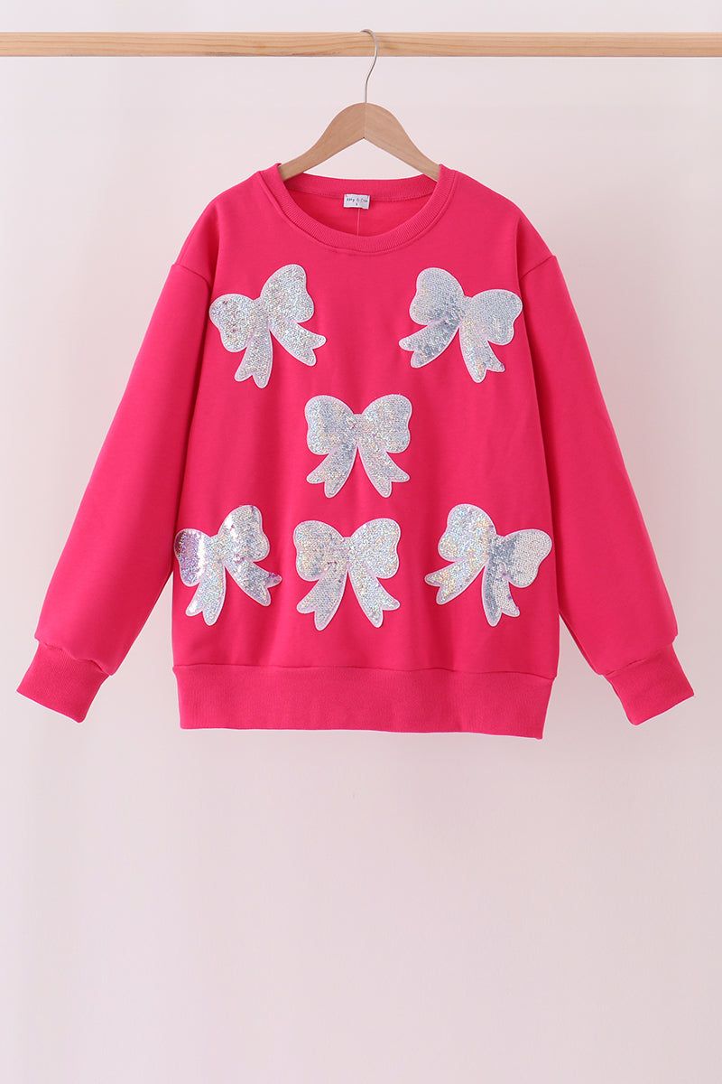 Magenta bow sequin mom&me sweatshirt - Aaria Tees Aaria Tees