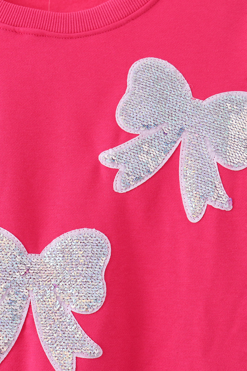Magenta bow sequin mom&me sweatshirt - Aaria Tees Aaria Tees