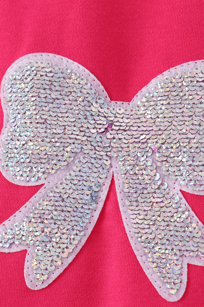 Magenta bow sequin mom&me sweatshirt - Aaria Tees Aaria Tees
