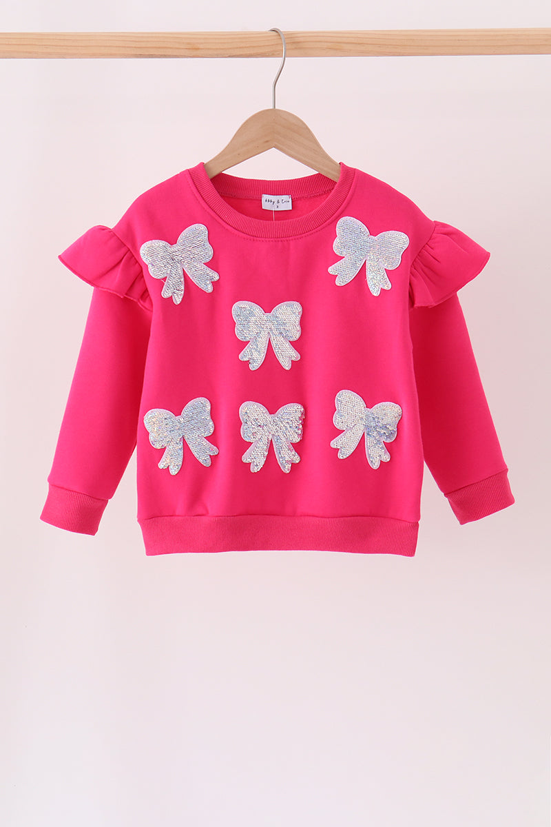 Magenta bow sequin mom&me sweatshirt - Aaria Tees Aaria Tees