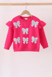 Magenta bow sequin mom&me sweatshirt - Aaria Tees Aaria Tees