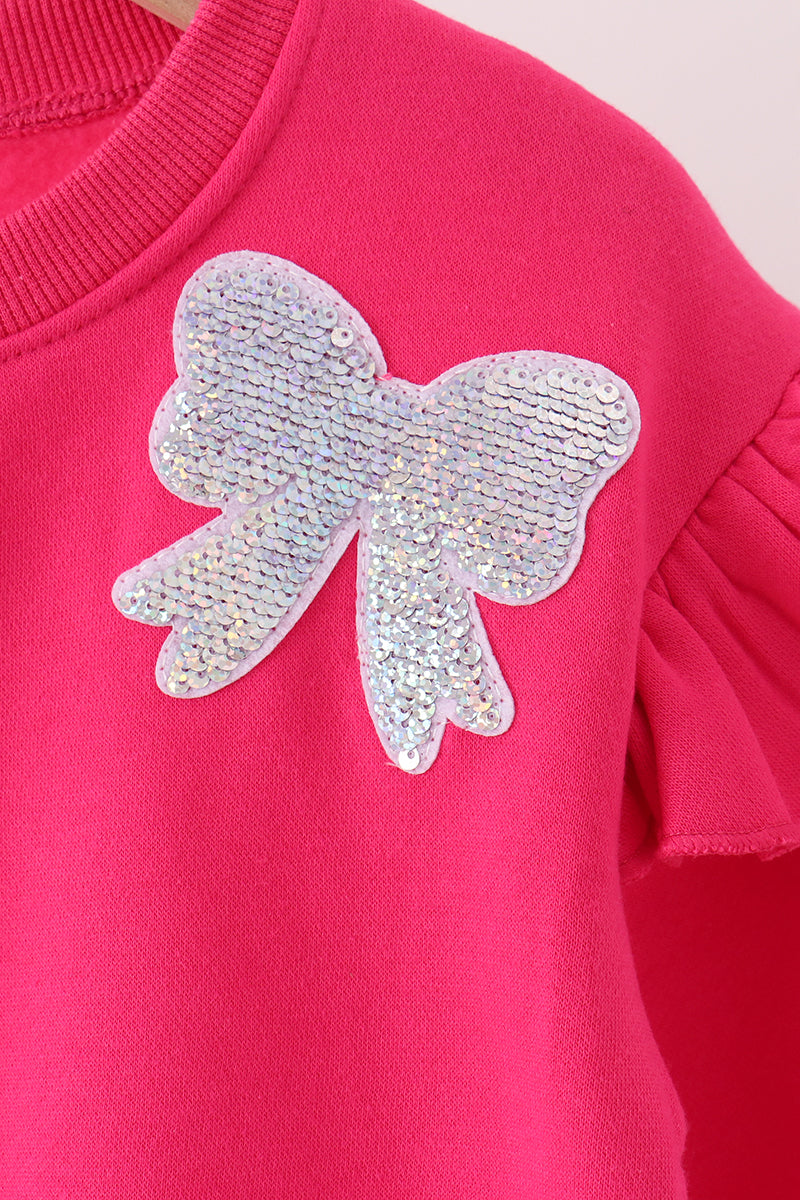 Magenta bow sequin mom&me sweatshirt - Aaria Tees Aaria Tees