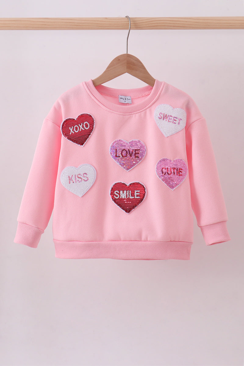 Pink heart love smile sequin fleece mom&me sweatshrit - Aaria Tees Aaria Tees