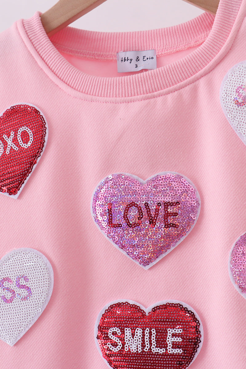 Pink heart love smile sequin fleece mom&me sweatshrit - Aaria Tees Aaria Tees
