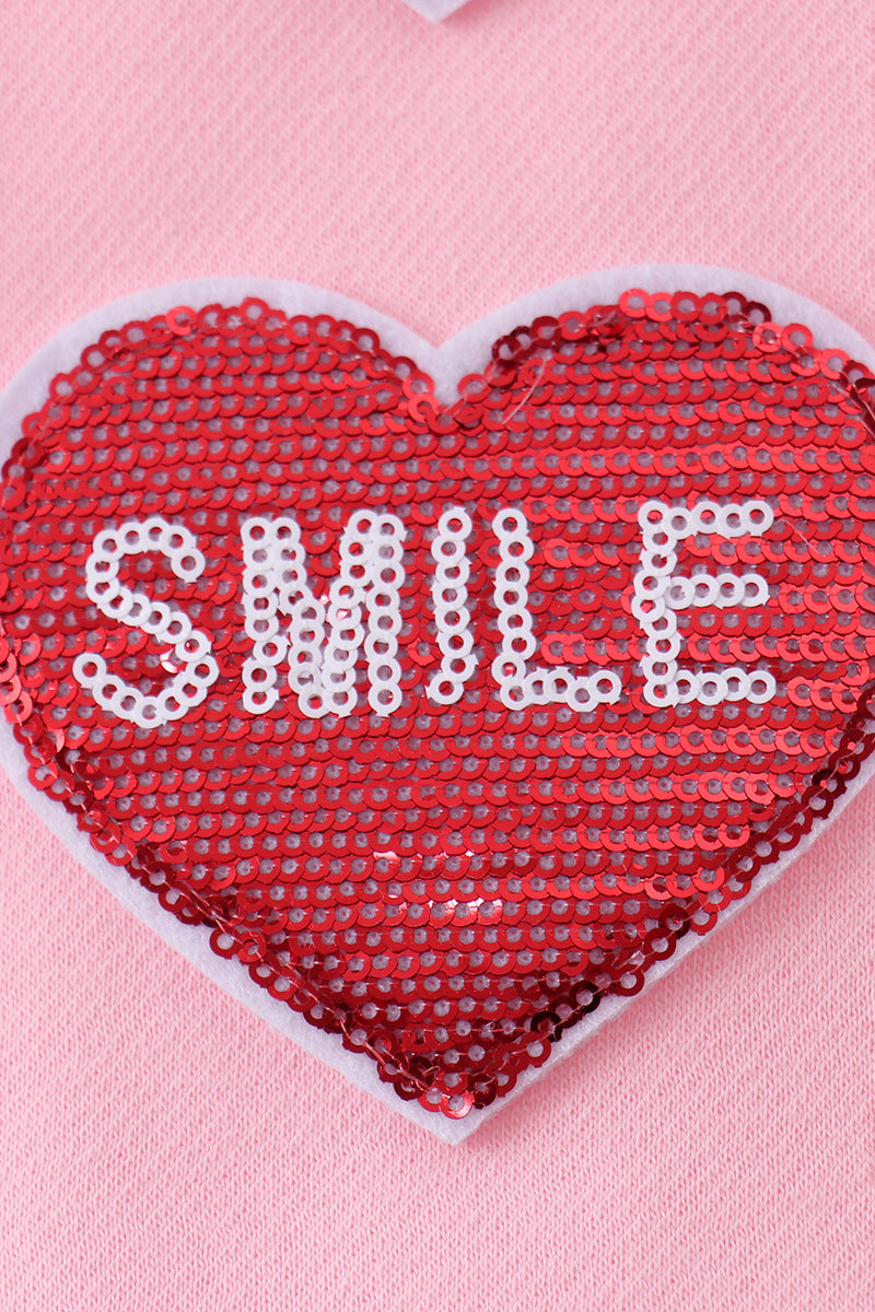 Pink heart love smile sequin fleece mom&me sweatshrit - Aaria Tees Aaria Tees