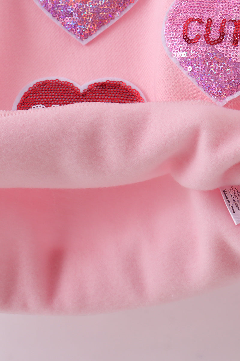 Pink heart love smile sequin fleece mom&me sweatshrit - Aaria Tees Aaria Tees